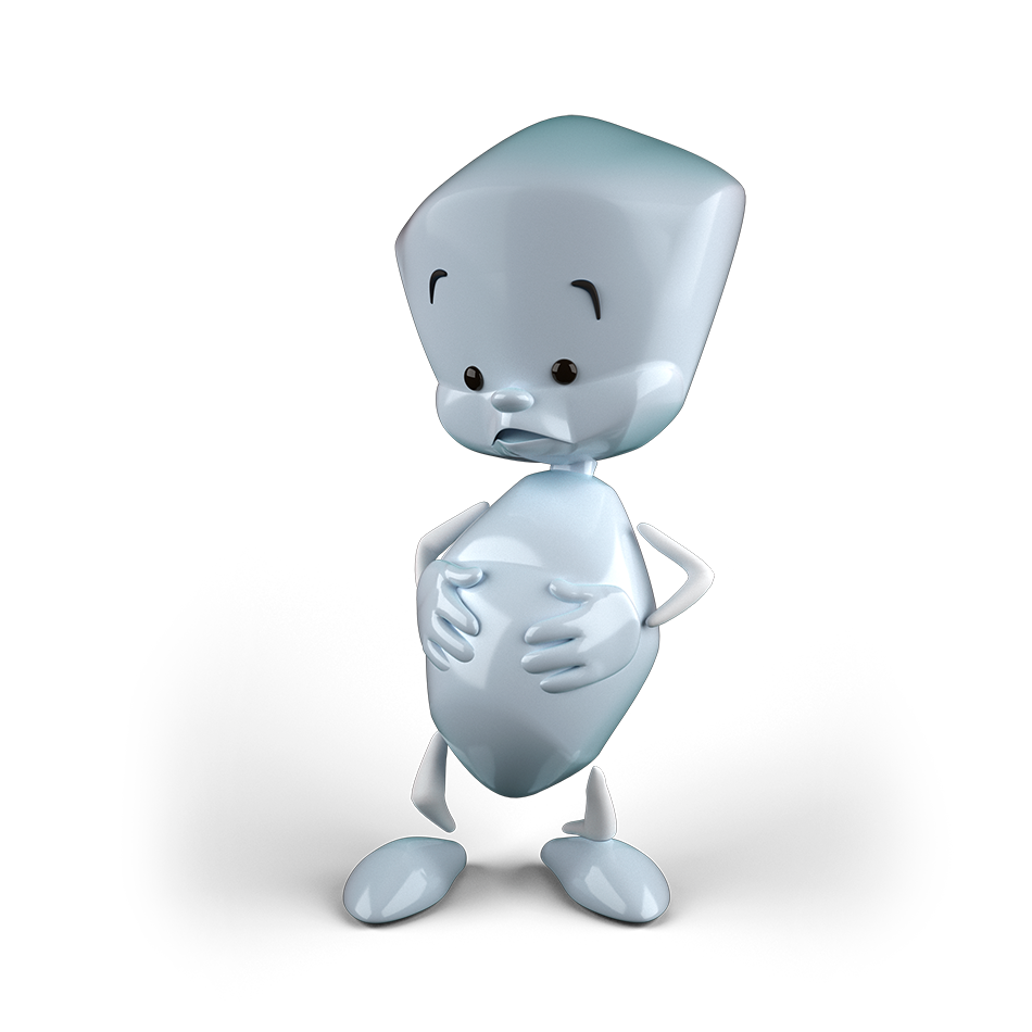 Sam hält sich seinen Bauch und blickt irritiert dorthin.