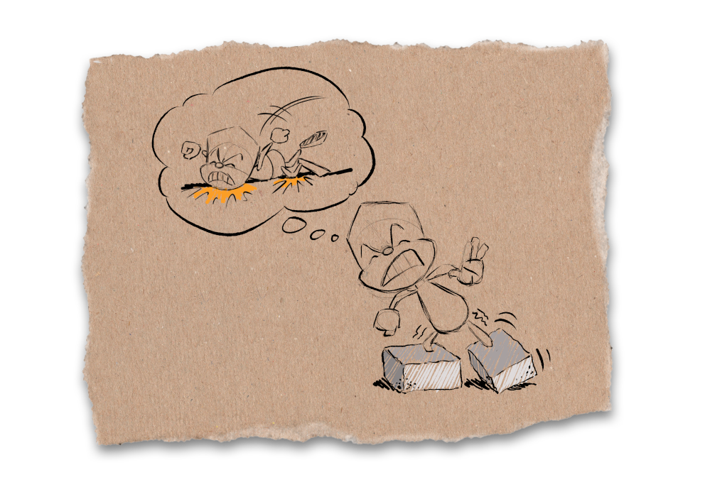 Sam denkt daran, dass er blöd stürzen könnte. Seine Beine sind schwere Steine, sodass er sich kaum bewegen kann.