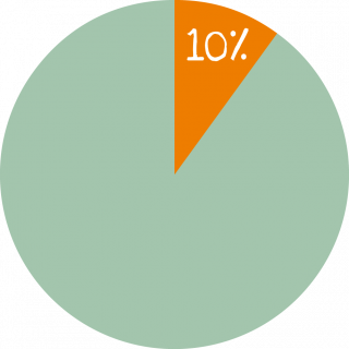 Kreisdiagramm in dem Zehn Prozent farbig unterlegt sind.