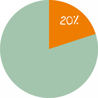 Kreisdiagramm in dem Zwanzig Prozent farbig unterlegt sind.