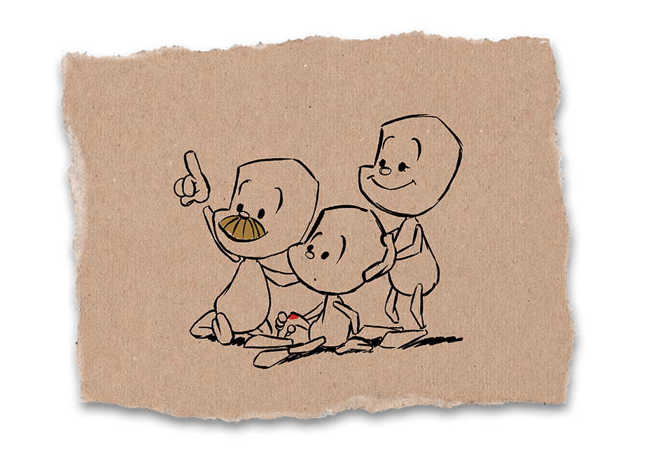 Sam sitzt auf dem Boden und hat ein blutiges Knie. Seine Mutter hält liebevoll seinen Kopf und sein Papa sitzt bei ihm und zeigt in den Himmel. Damit lenkt er Sam von seinem Knie ab.